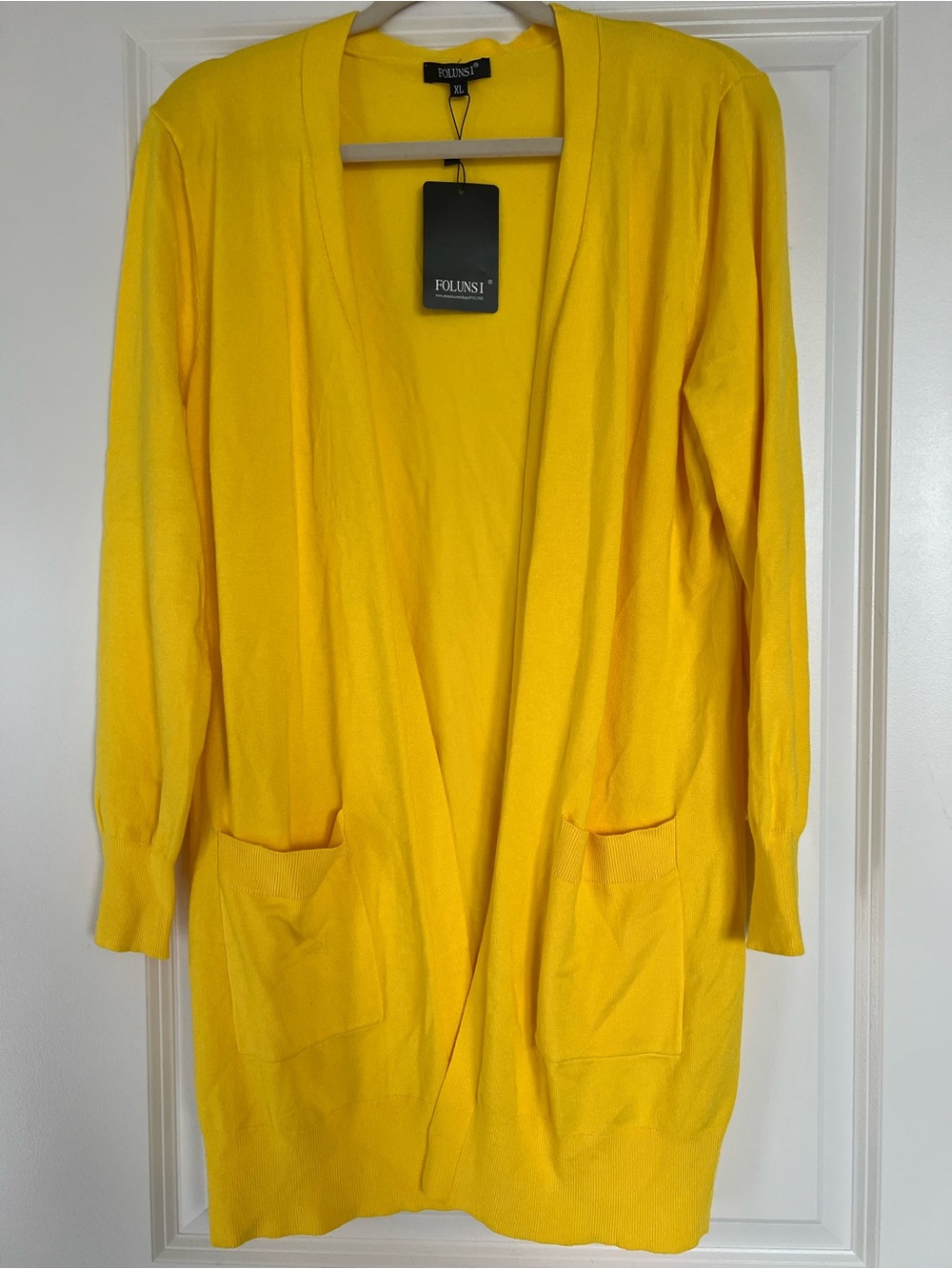 Bright Yellow Open-Front Pocket Cardigan